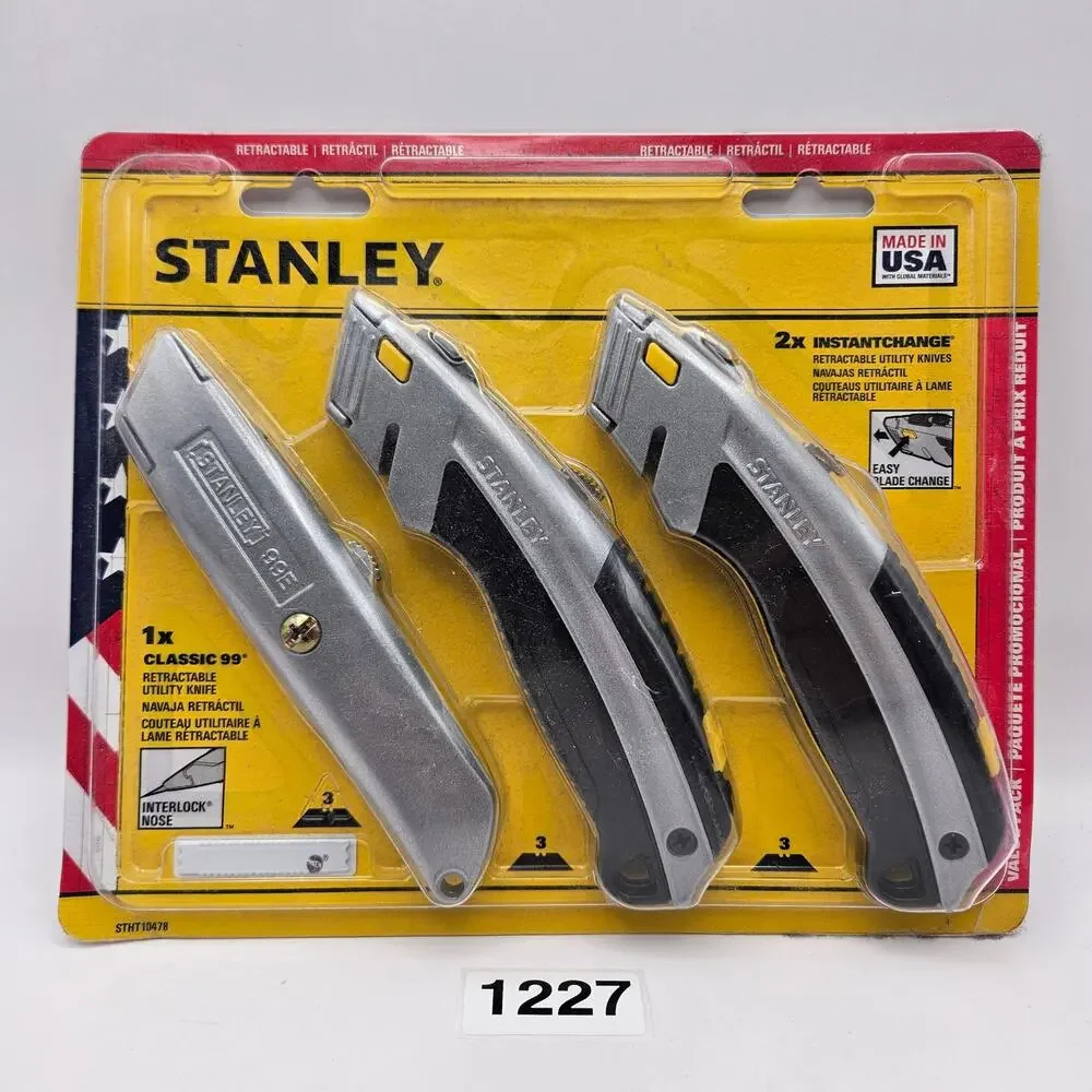 STANLEY MADE IN USA FAT MAX RETRACTABLE UTILITY CARPET BOX CUTTER KNIFE SET 3PK